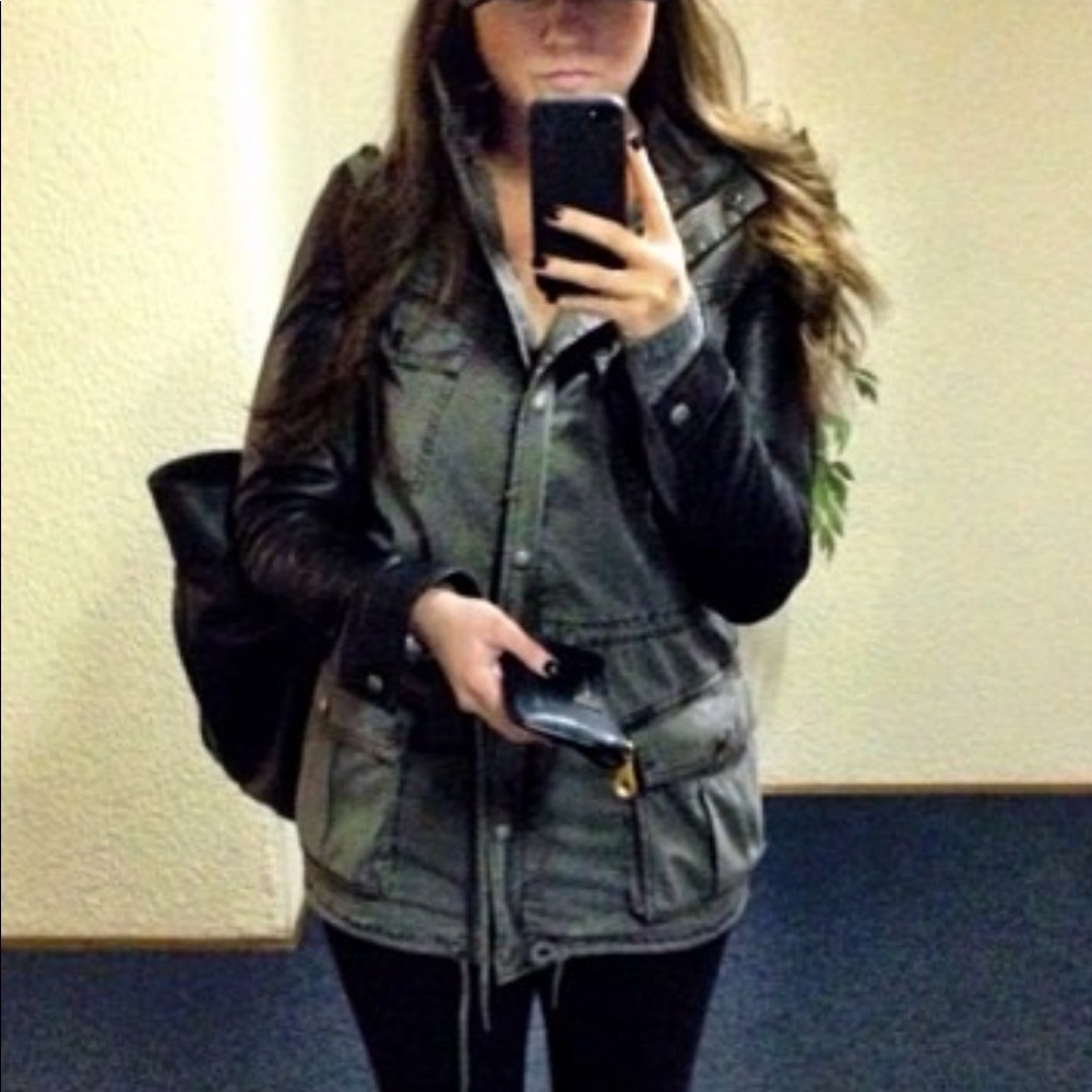 Green + leather Aritzia cargo jacket